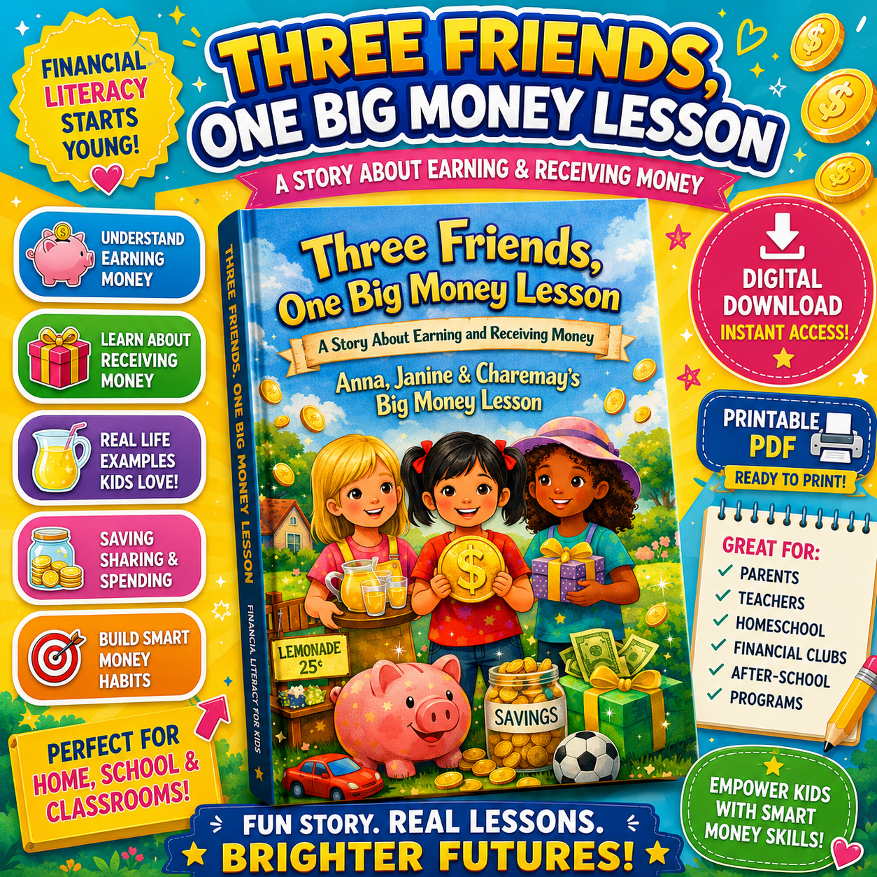 Three Friends, One Big Money Lesson | Elementary Kids Story About Saving, Spending & Smart Choices | Financial Literacy Printable