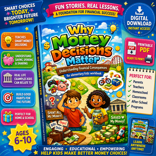 Why Money Decisions Matter Kids Workbook | Teaching Smart Spending & Saving | Elementary Financial Literacy Printable