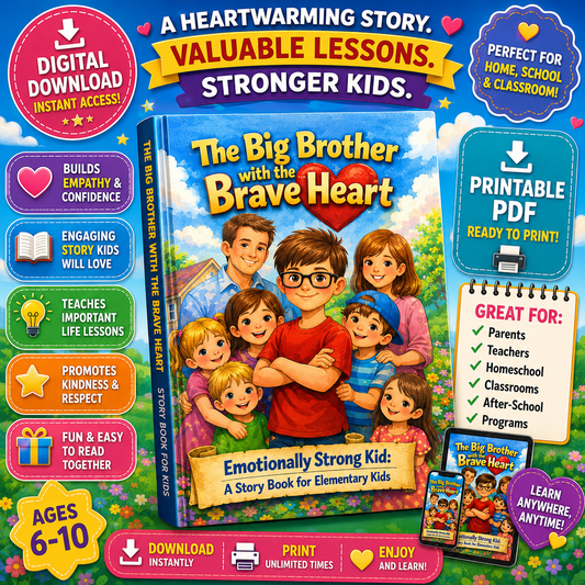The Big Brother with the Brave Heart Kids Story Book | Courage & Kindness for Children | Social Emotional Learning Printable