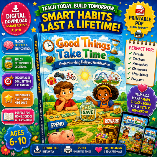 Understanding Delayed Gratification Workbook for Kids | Good Things Take Time Activity Book | Financial Literacy Printable | Self-Control Lessons