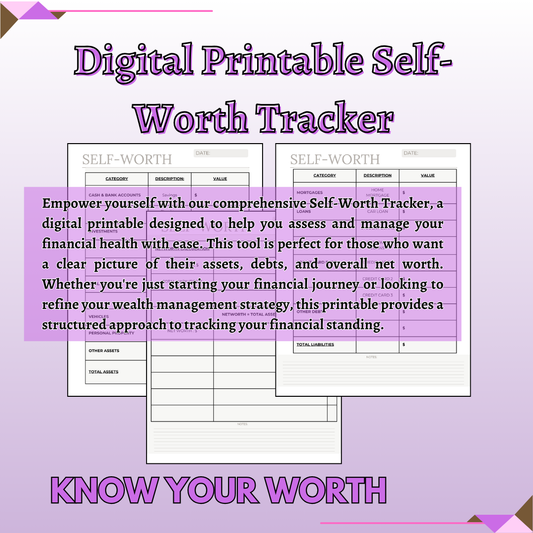 Digital Printable Self-Worth Tracker Building Worth Tracker