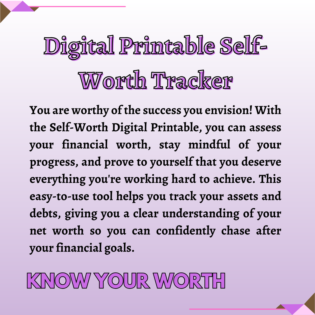 Digital Printable Self-Worth Tracker Building Worth Tracker