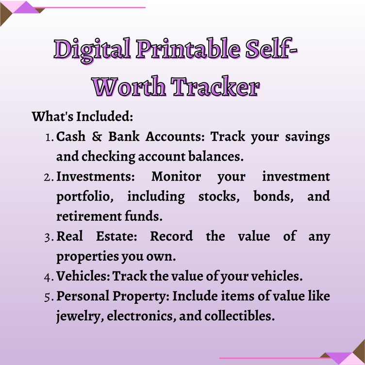 Digital Printable Self-Worth Tracker Building Worth Tracker