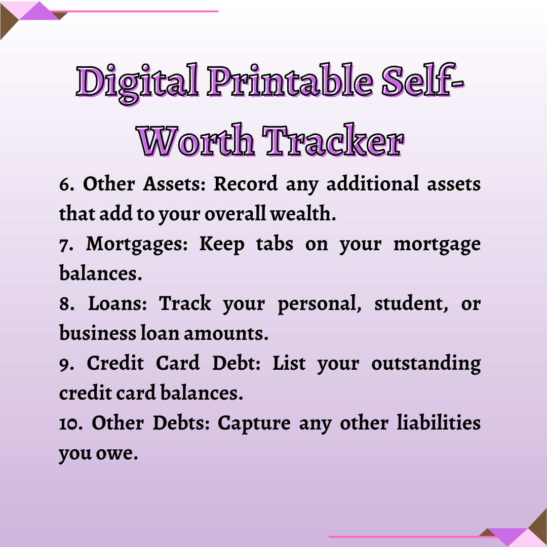 Digital Printable Self-Worth Tracker Building Worth Tracker