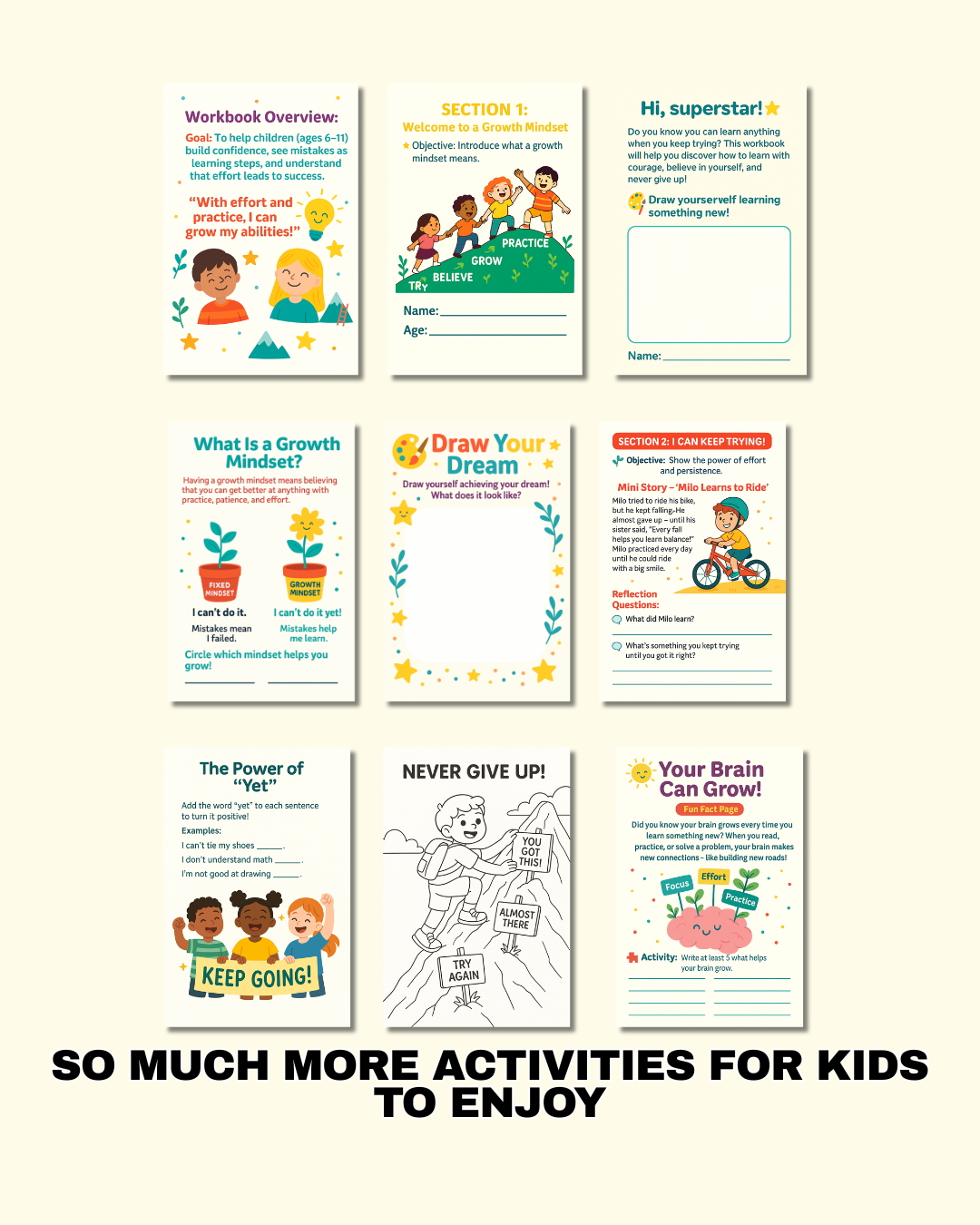 Growth Mindset for Kids | I Can Learn Anything Workbook | Printable Self-Confidence & Positive Thinking Activity | Digital Download