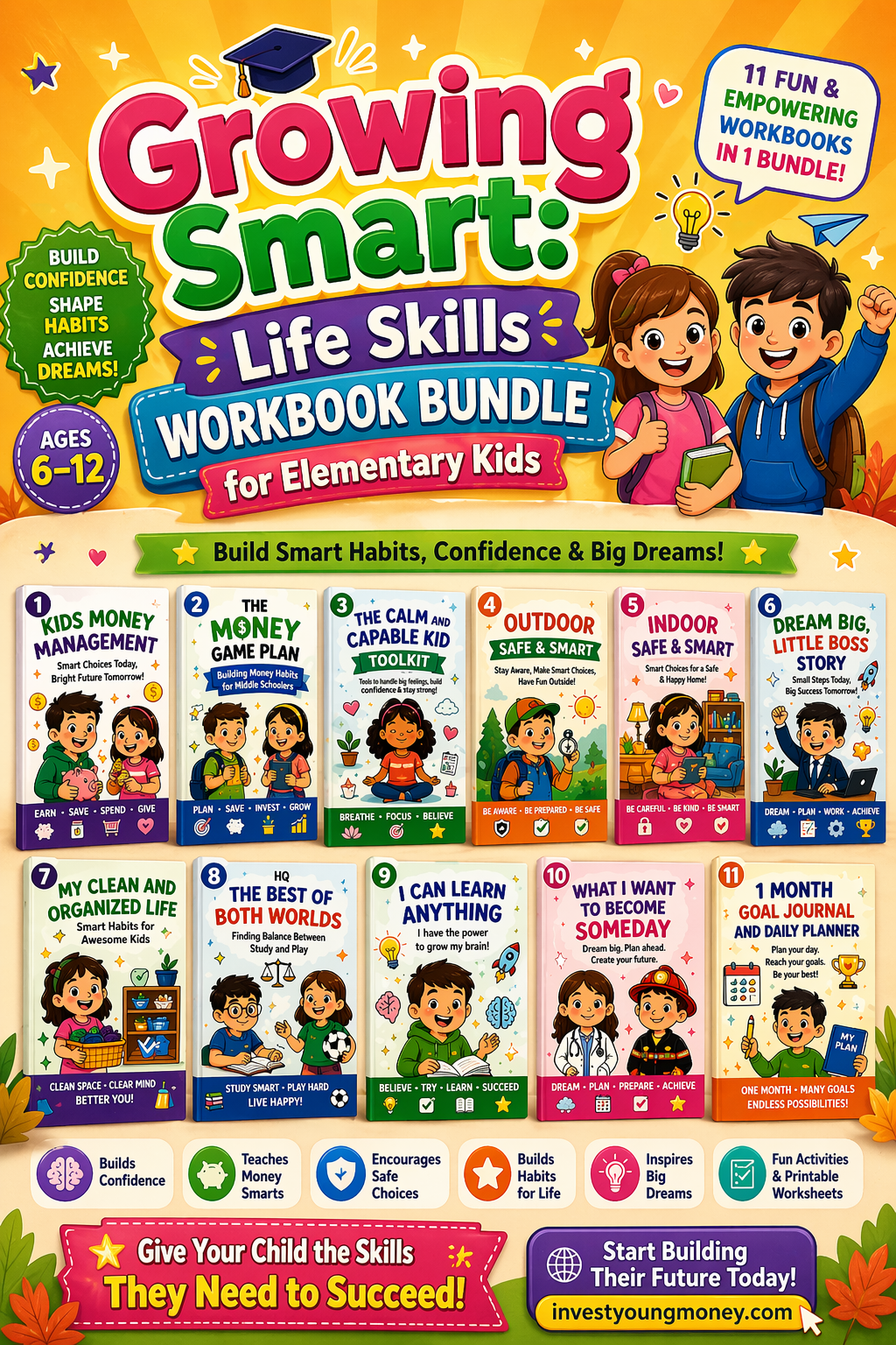 Elementary Life Skills Workbook Bundle | Kids Printable Activities | Money Management, Goal Setting, Responsibility | Homeschool SEL Pack