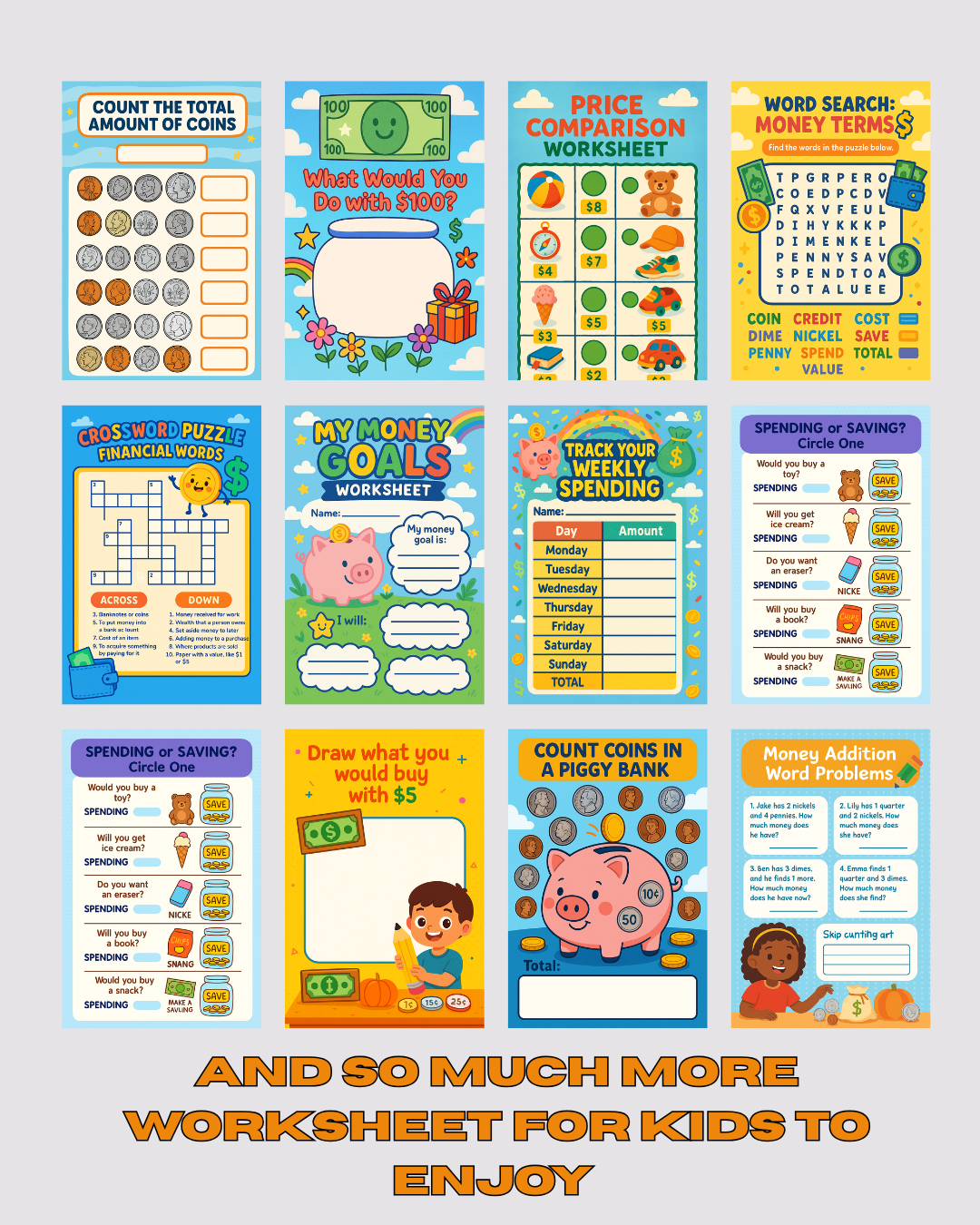 Money Worksheets for Kids | Learn to Save, Spend, and Budget | Financial Literacy Printable for Kids PDF