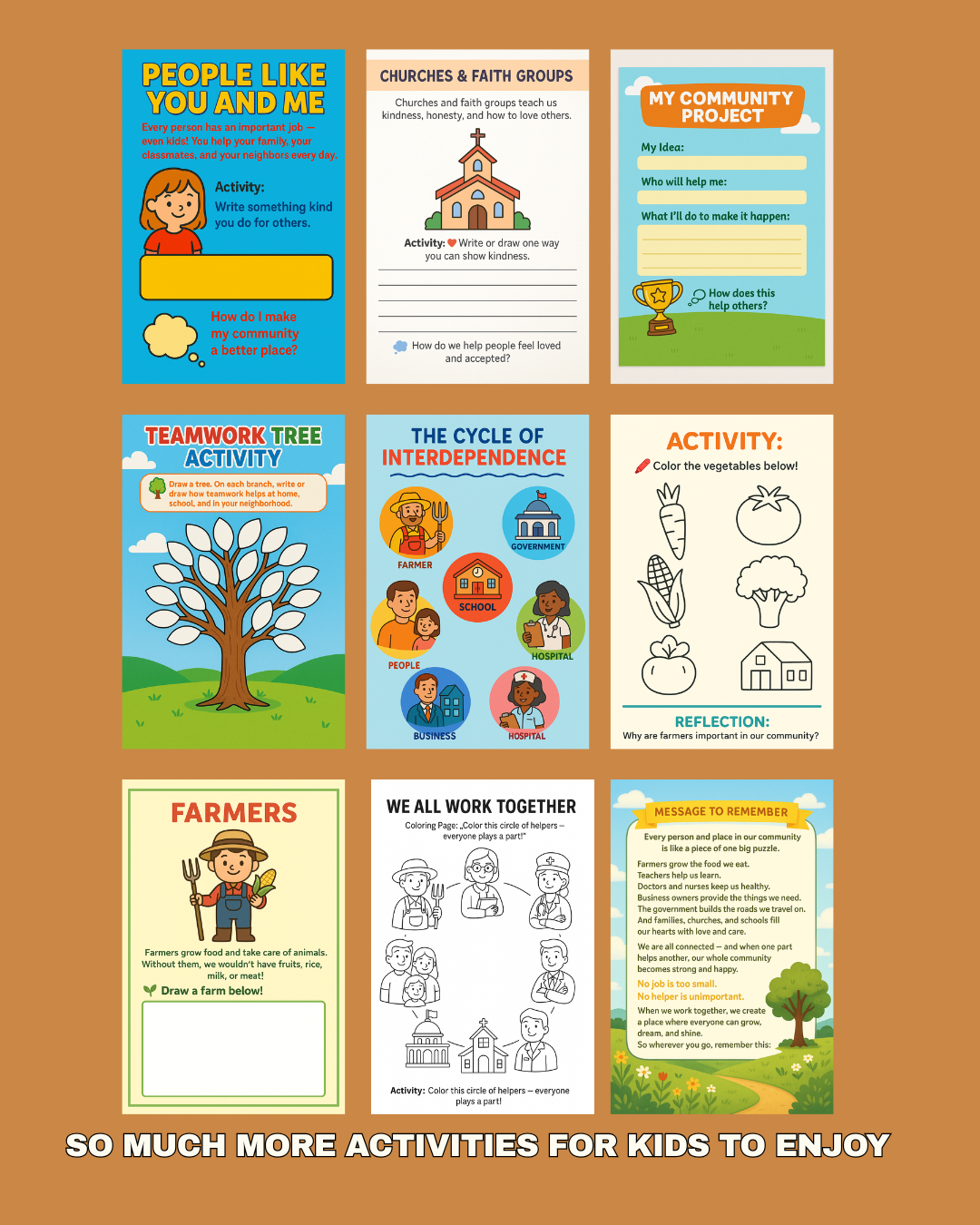 Community Interdependence Workbook | How We All Work Together | Printable Educational Activity for Kids | Teamwork & Helping Others