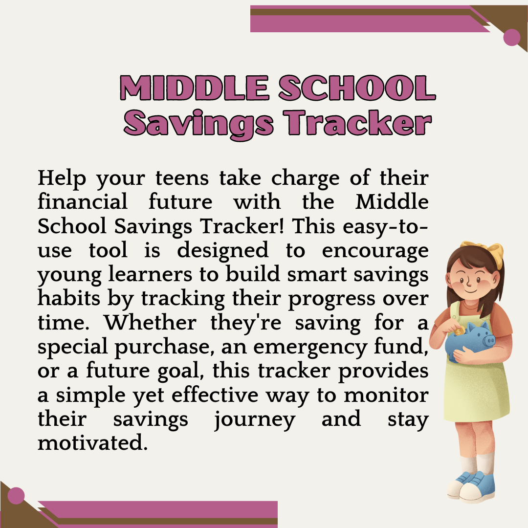 Middle School Savings Tracker - Digital Printable