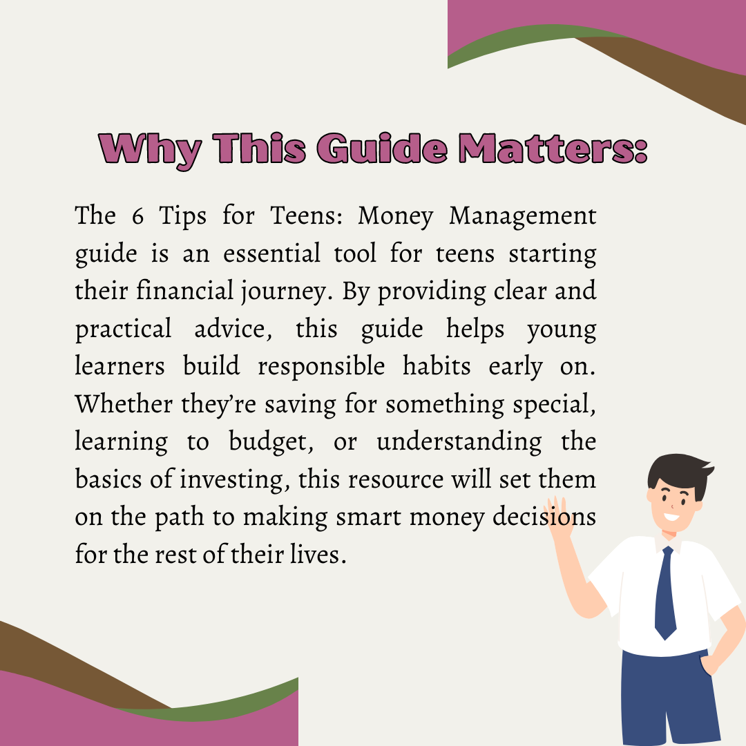 MIDDLE SCHOOL 6 Tips for Teens Managing Money Better - Digital Printable Infographic