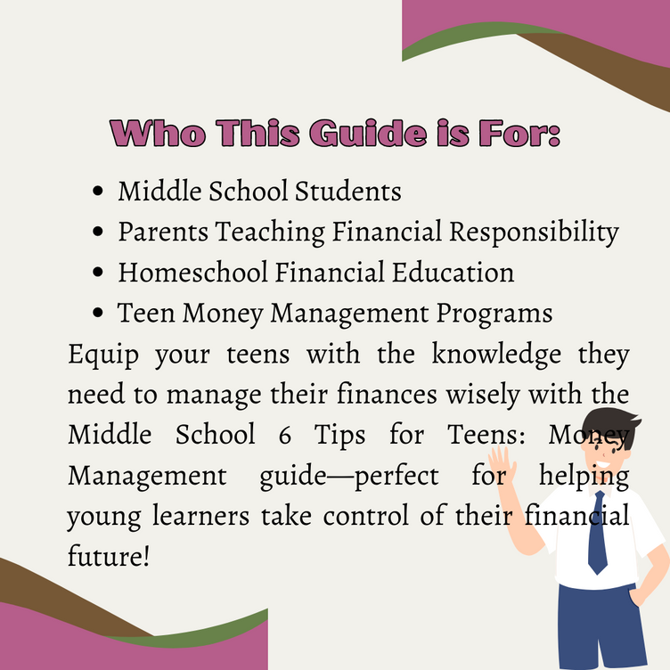 MIDDLE SCHOOL 6 Tips for Teens Managing Money Better - Digital Printable Infographic