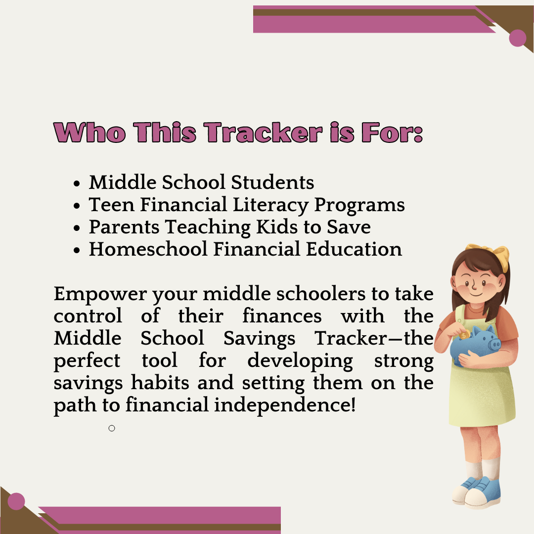 Middle School Savings Tracker - Digital Printable