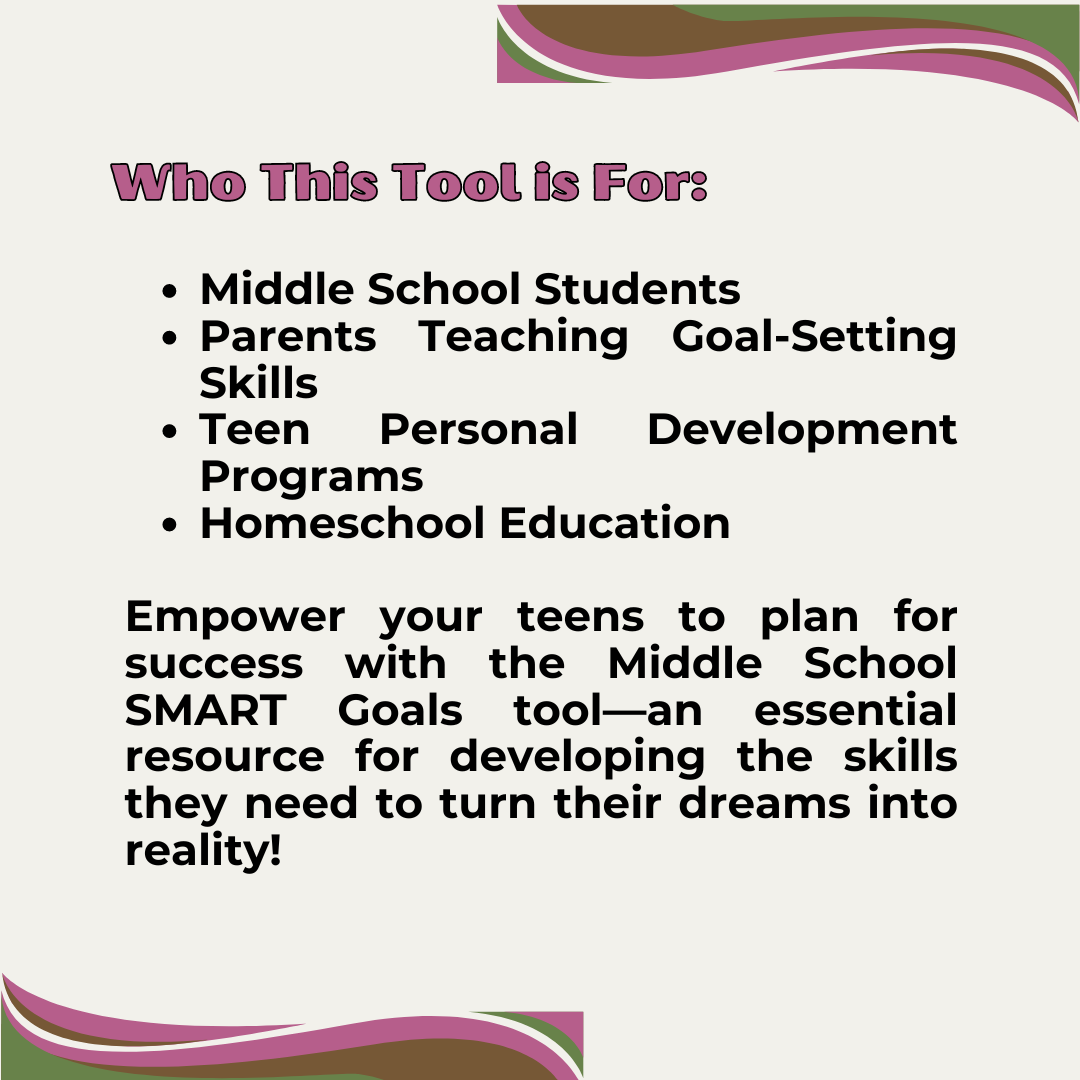 MIDDLE SCHOOL SMART GOALS - Digital Printable