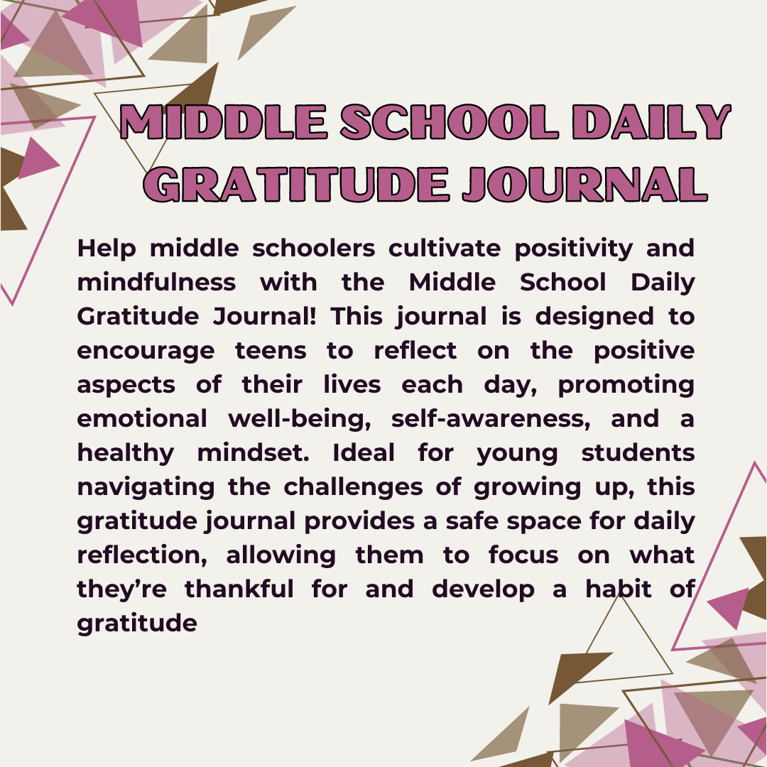 Middle School Daily Gratitude Journal Digital Printable