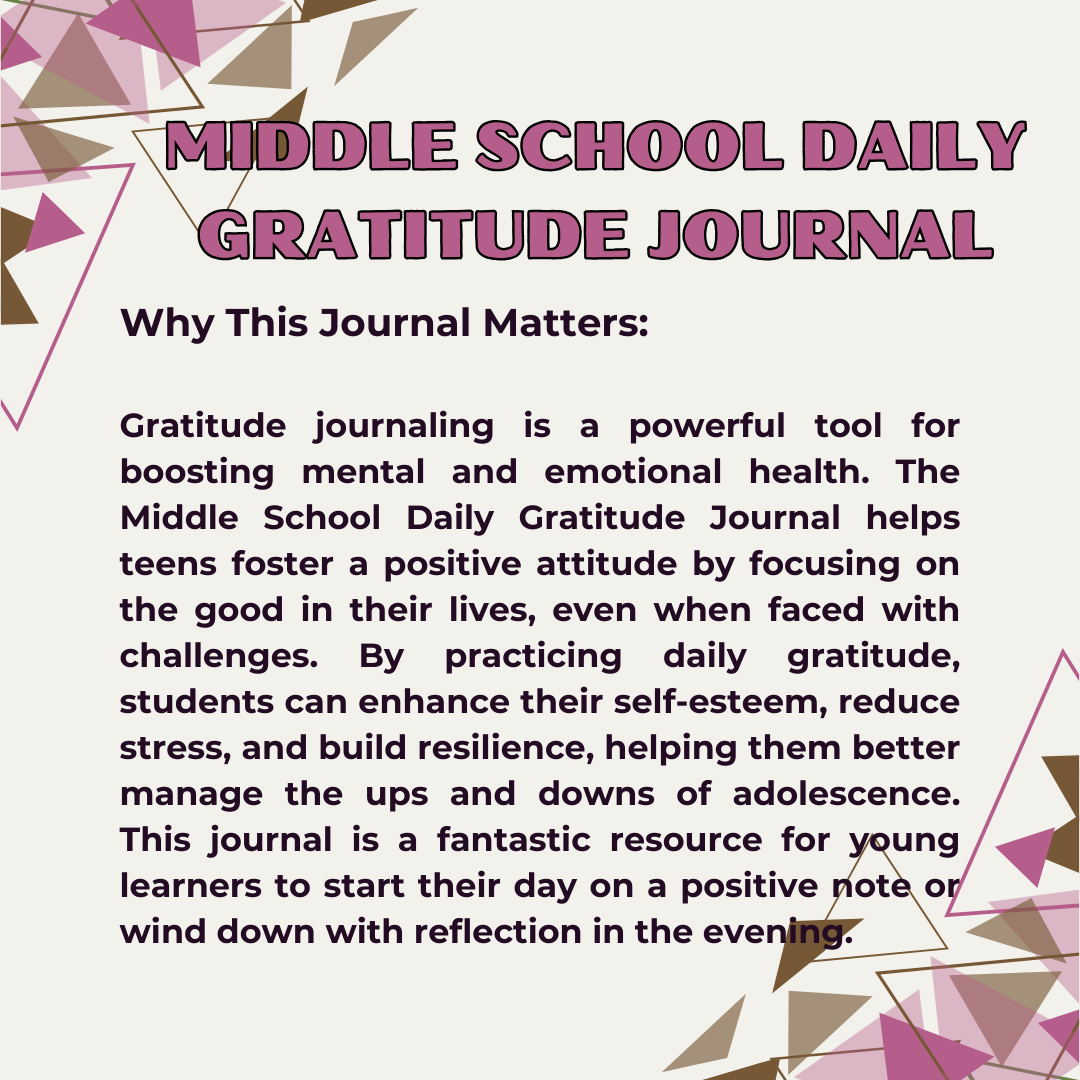 Middle School Daily Gratitude Journal Digital Printable