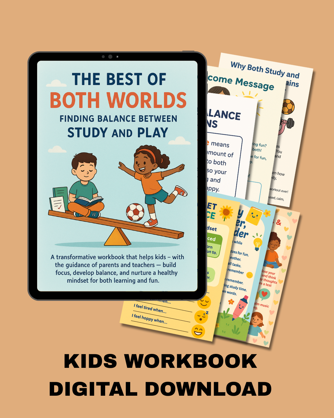 Study and Play Balance Workbook for Kids | The Best of Both Worlds | Printable Kids Workbook | Time Management & Focus Planner | Digital PDF