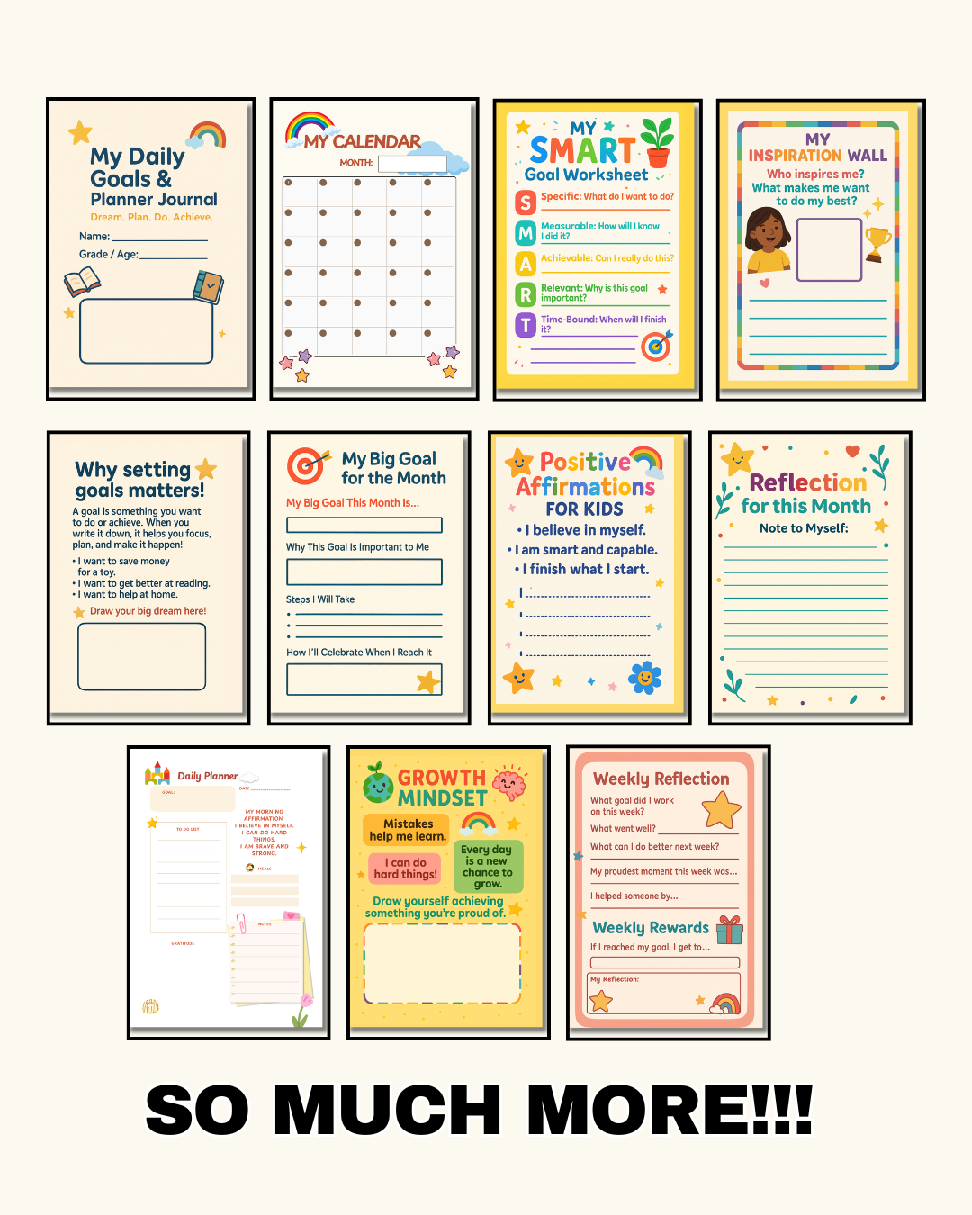 1-Month Goal Journal and  Daily Planner for Kids | Printable Goal Setting and Productivity Workbook | Motivation and  Focus Organizer