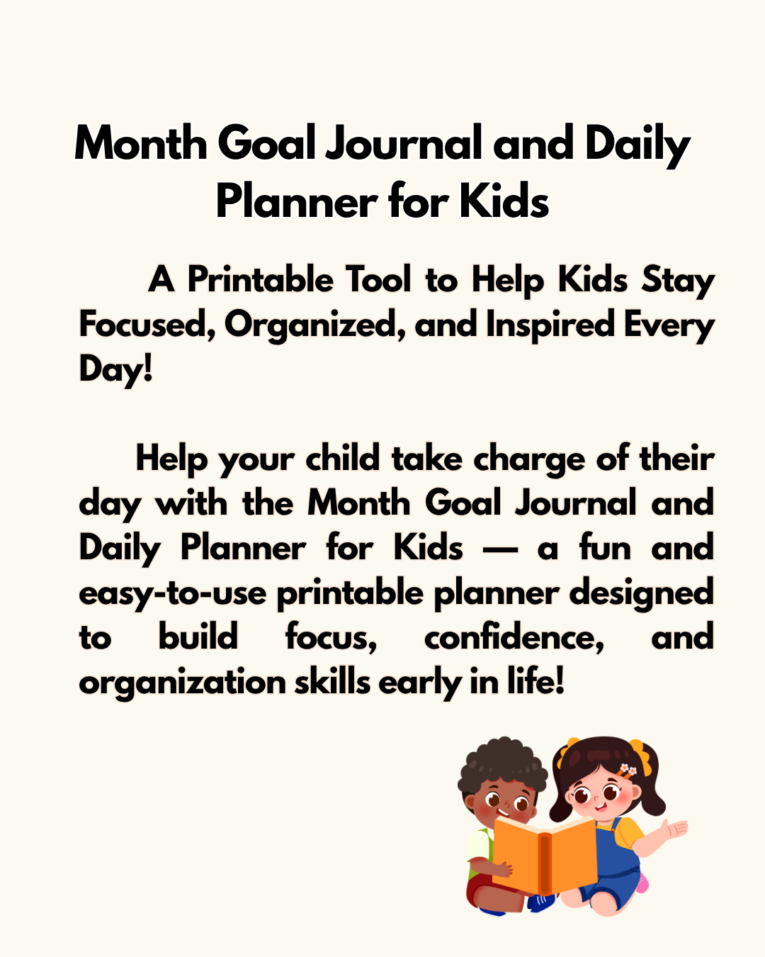 1-Month Goal Journal and  Daily Planner for Kids | Printable Goal Setting and Productivity Workbook | Motivation and  Focus Organizer