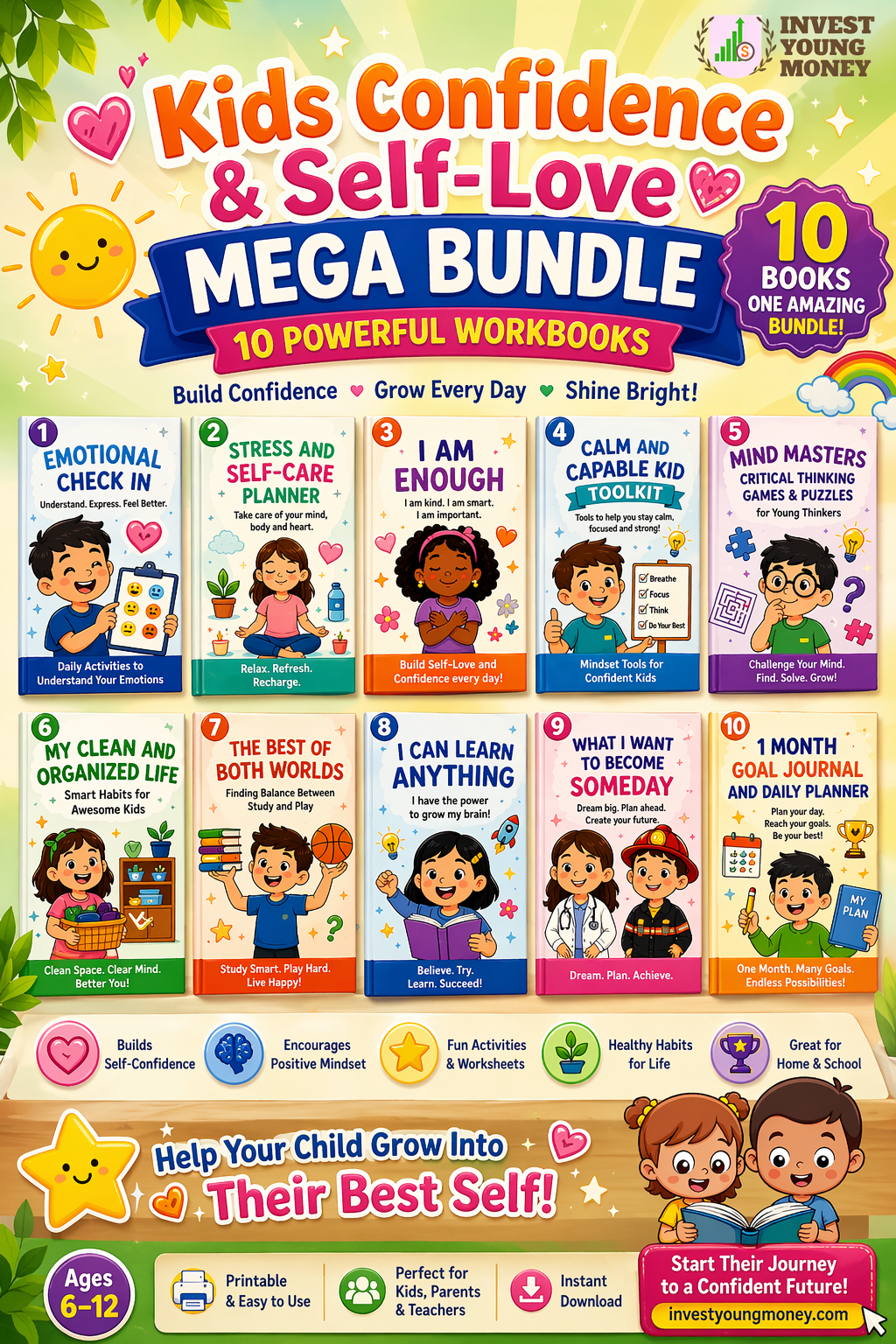 Kids Self Love Workbook Bundle | Confidence & Self Esteem Activities for Elementary and Middle School | SEL Printable | 10 Book Mega Pack