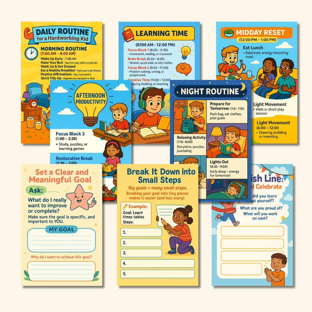 Step by Step: Learning to Be a Hardworking Hero – Kids Printable Workbook | Growth Mindset | Motivation for Kids | Goal Setting Activities
