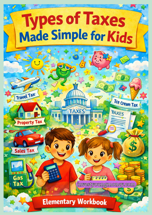 Types of Taxes Made Simple for Kids Workbook | Elementary Financial Literacy Printable | Tax Lessons & Money Skills Activities PDF