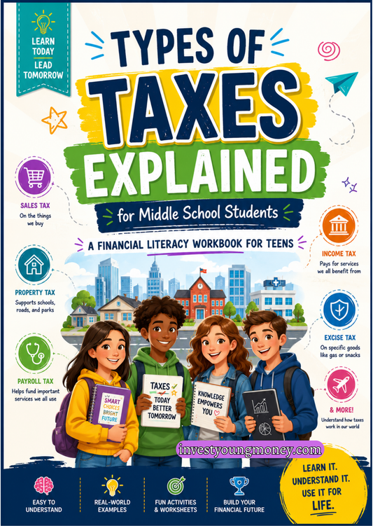 Types of Taxes for Middle Schoolers | Financial Literacy Workbook for Kids | Introduction to Taxes & Economics | Printable Money Lessons PDF