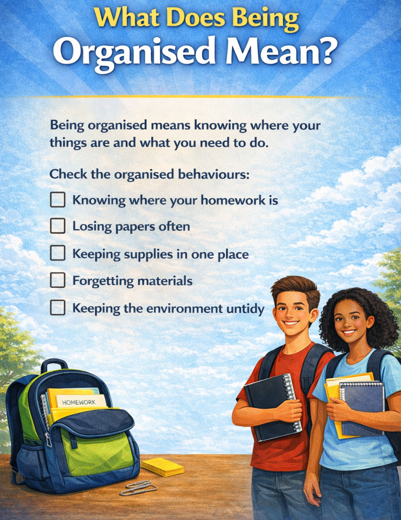 Middle School Organizational Skills Workbook (Printable Digital PDF)