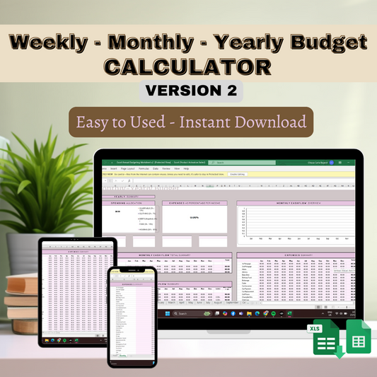 Weekly Monthly Annual Budget Calculator V2 Spreadsheet Excel Google Sheets Budget Template Monthly Budget Tracker Financial Planner