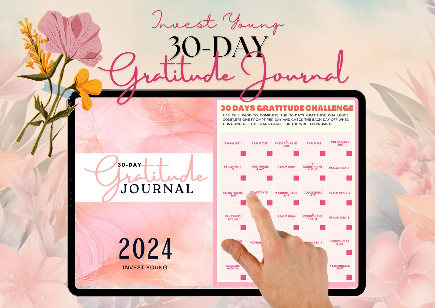 Invest Young 30-day Gratitude Journal Beautiful Journal Pink Journal Light Daily Gratitude Journal Monthly Journal Printable Journal