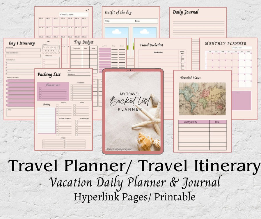 Digital Undated Travel Planner Itinerary Travel Planner Printable BUNDLE  Trip Itinerary Packing List Travel Budget Planner Aesthetic Travel