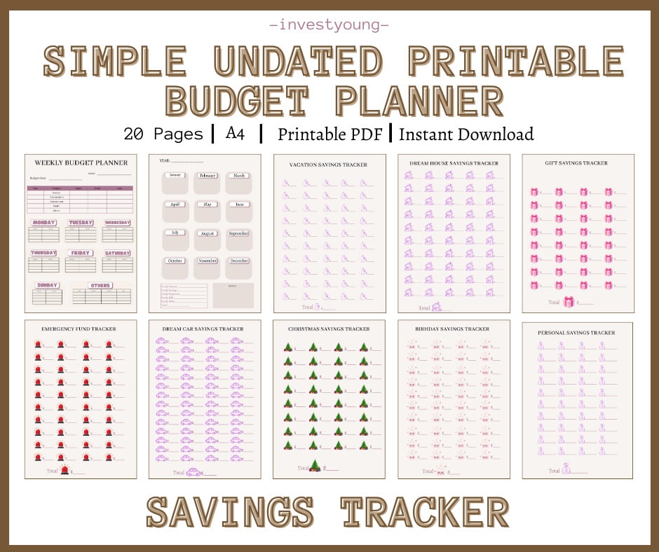 Simple Undated Comprehensive Digital Printable Budget Planner Bundle Income Tracker Monthly Bills Subscriptions Credit Card Tracker