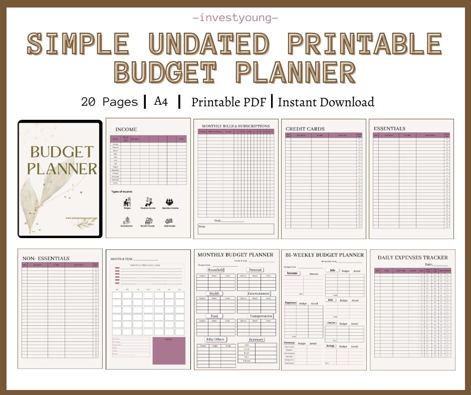 Simple Undated Comprehensive Digital Printable Budget Planner Bundle Income Tracker Monthly Bills Subscriptions Credit Card Tracker