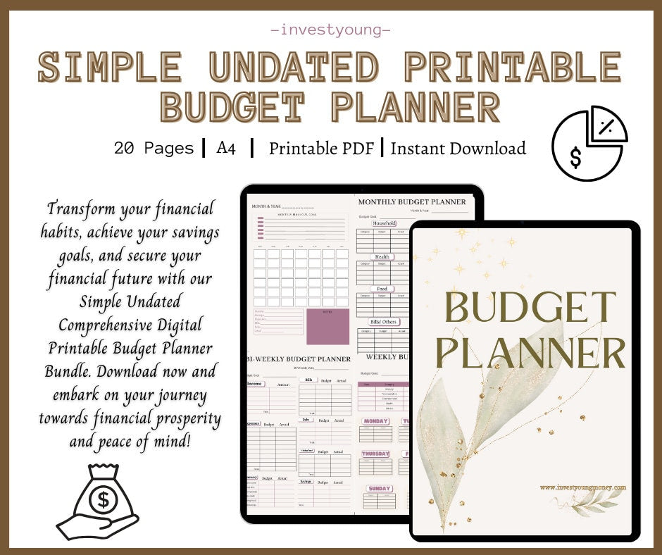 Simple Undated Comprehensive Digital Printable Budget Planner Bundle Income Tracker Monthly Bills Subscriptions Credit Card Tracker