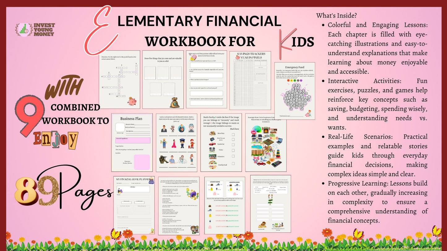 Money Matters Financial Literacy Workbook For Kids Elementary Workbook Activity for Elementary Kids Summer Activity Summer Workbook for Kids Mini Workbook