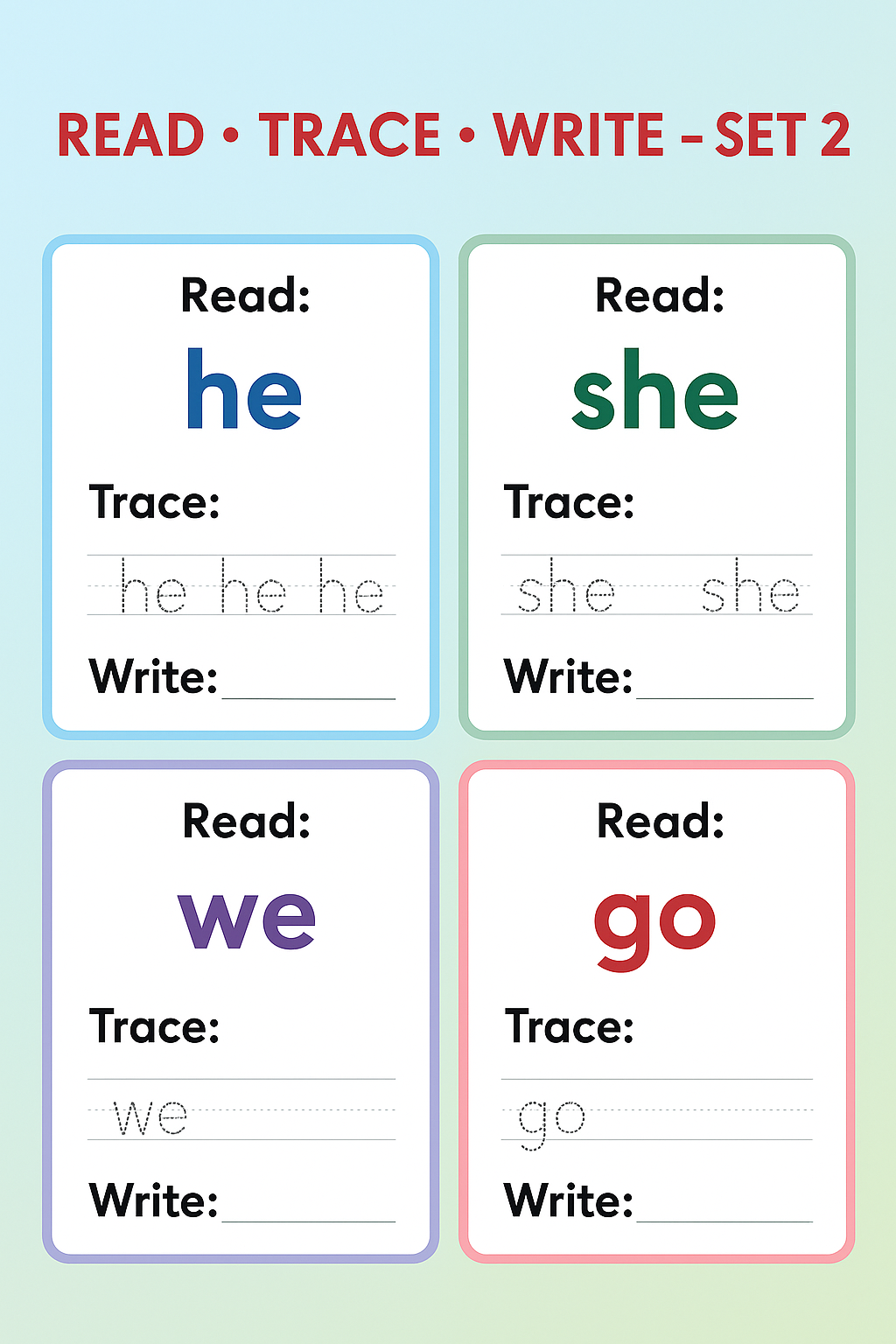 Sight Words Practice Pack | Kindergarten Reading Printable