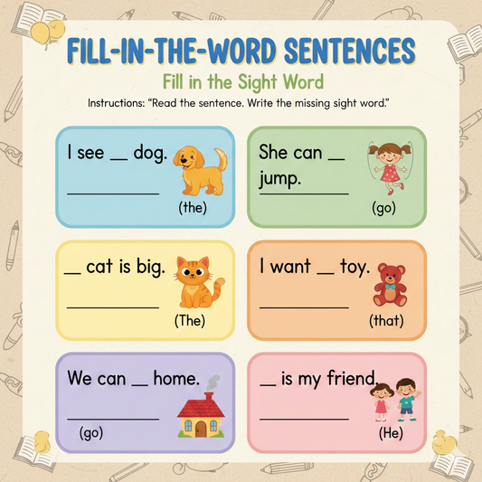 Sight Words Practice Pack | Kindergarten Reading Printable