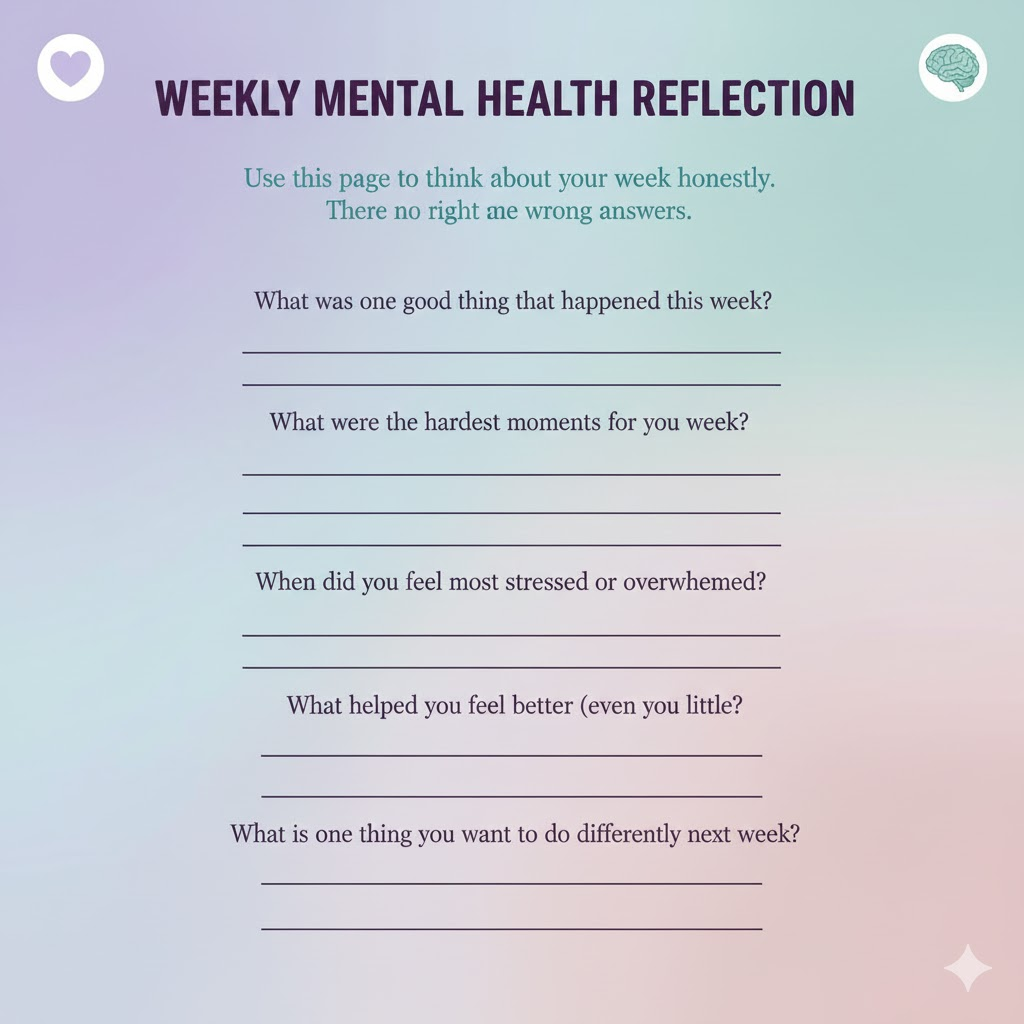 Teen Mental Health Check-In Workbook | Mood Tracker & Self-Care Planner
