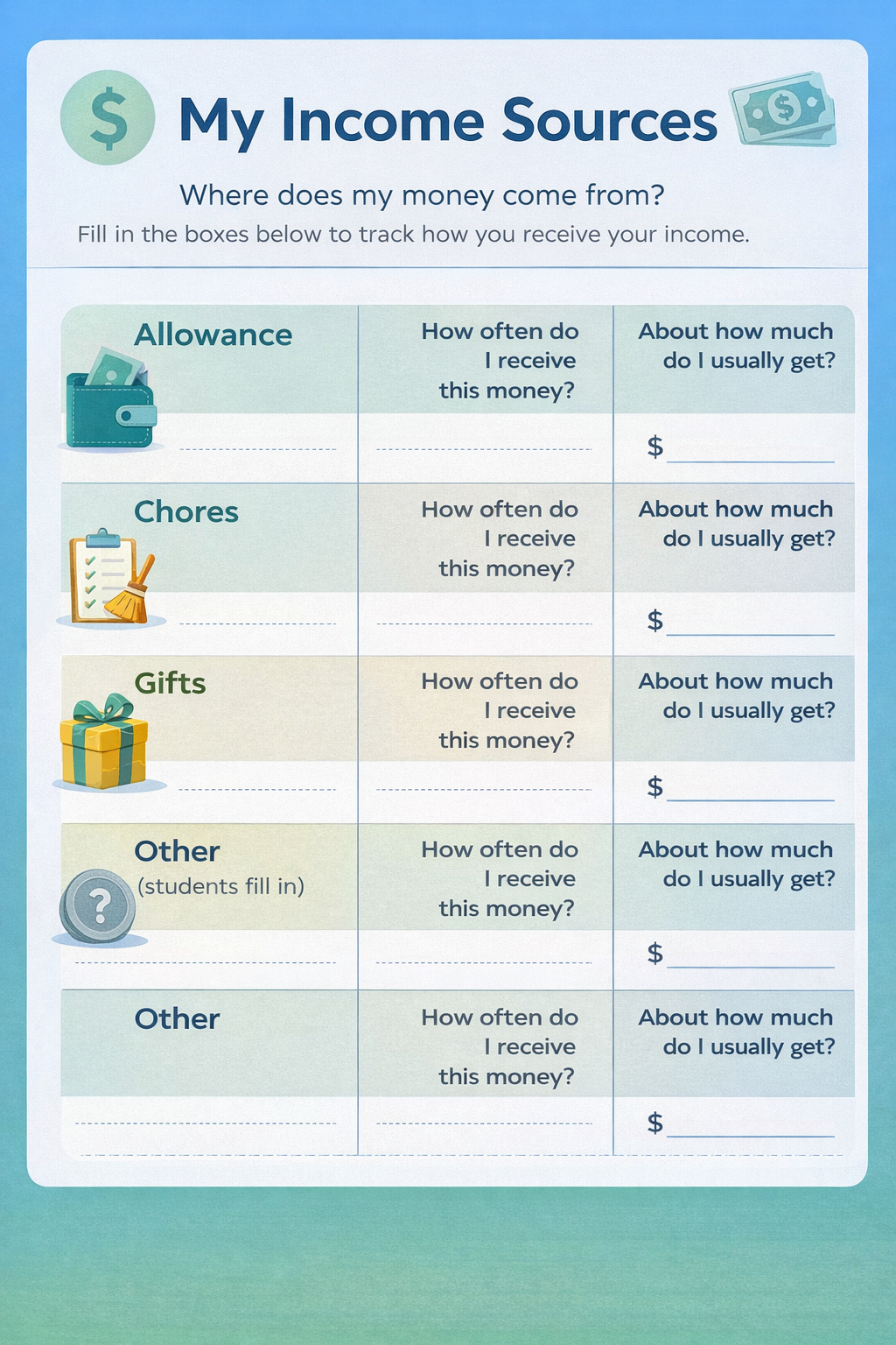 Middle School Budget & Money Skills Workbook (Grades 6–8) | Printable Financial Literacy PDF